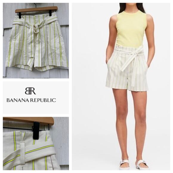 NWT Banana Republic Paperbag Waist 4" Linen Blend Shorts High Waist Size 2 - Picture 1 of 7